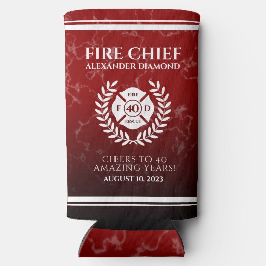 Elegante Red Marble Firefighter Rentirement Selters Dosenkühler (Rückseite)
