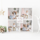 Elegante Red Merry & Bright 4 Foto Ferienkarte Feiertagskarte<br><div class="desc">Einfache und elegante Urlaubskarte mit individuellem Foto auf der Rückseite. Für eine weiter gehende Anpassung dieses Designs,  klicken Sie bitte auf den Link Weitere anpassen,  um den Schriftart,  Größe,  Farbe,  etc. zu ändern.</div>