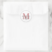Elegante Red Monogram Rücksendeadresse Runder Aufkleber (Tasche)