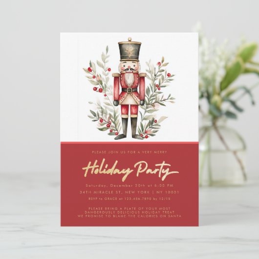 Elegante Red Nutcracker Weihnachtsfeier Einladung (Stehend Vorderseite)