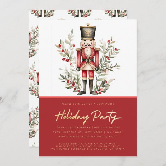 Elegante Red Nutcracker Weihnachtsfeier Einladung (Vorne/Hinten)
