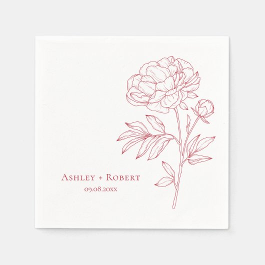 Elegante Red Peony Blume Moderne Hochzeit Serviette (Vorderseite)