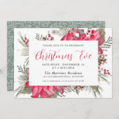 Elegante Red Poinsettia Botanischer Weihnachtsaben Einladung (Vorne/Hinten)