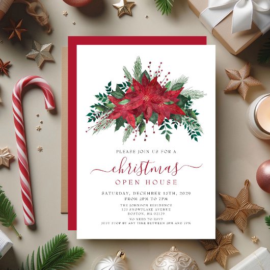 Elegante Red Poinsettia Floral Christmas Open Hous Einladung