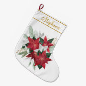 Elegante Red Poinsettia Individuelle Name Weihnach Großer Weihnachtsstrumpf (Vorderansicht (hängend))