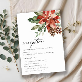 Elegante Red Poinsettia Pine Cone Hochzeit Empfang Begleitkarte