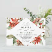 Elegante Red Poinsettia PROBE Diner Einladung (Stehend Vorderseite)