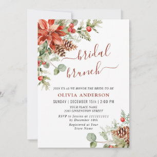 Elegante Red Poinsettia Watercolor Bridal Brunch Einladung