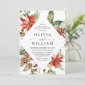 Elegante Red Poinsettia Watercolor COUPLE SHOWER Einladung (Stehend Vorderseite)