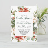 Elegante Red Poinsettia Watercolor COUPLE SHOWER Einladung (Stehend Vorderseite)