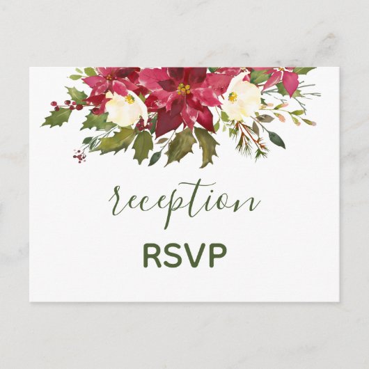 Elegante Red Poinsettia Weihnachtsfeiertag Empfang Einladungspostkarte (Vorderseite)