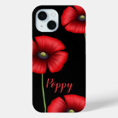 Elegante Red Poppy Blume Name Floral Black Case-Mate iPhone Hülle (Rückseite)