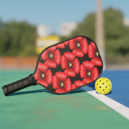 Elegante Red Poppy Blume Name Floral Black Pickleball Schläger