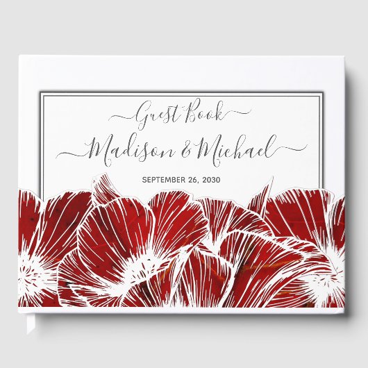 Elegante Red Poppy Floral Wedding Gästebuch (Vorderseite)