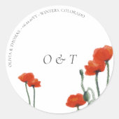 Elegante Red Poppy Modern Couple Monogram Wedding Runder Aufkleber (Vorderseite)
