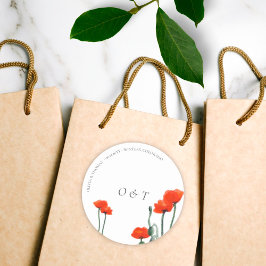 Elegante Red Poppy Modern Couple Monogram Wedding Runder Aufkleber