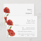 Elegante Red Poppy Watercolor Blume Hochzeit RSVP (Vorne/Hinten)