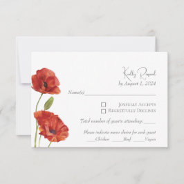 Elegante Red Poppy Watercolor Blume Hochzeit RSVP Karte