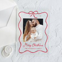 Elegante Red Ribbon Bow Foto Acryl Holiday Card
