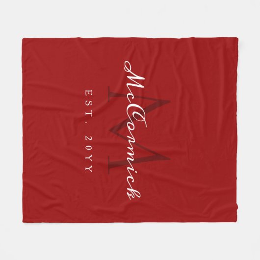 Elegante Red Script Family Weihnachten Personalisi Fleecedecke (Vorderseite (Horizontal))