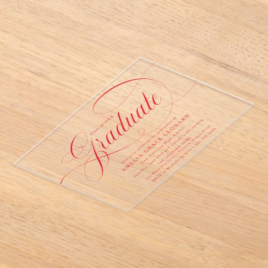 Elegante Red Script Graduation Party Acryleinladungen (Ablage )