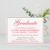 Elegante Red Script Graduation Party Einladung (Stehend Vorderseite)