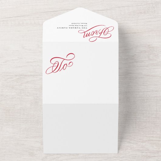 Elegante Red Script Happy Holiday Foto Card All In One Einladung (Außenbereich)