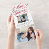 Elegante Red Script Happy Holiday Foto Card All In One Einladung (Abreißen)