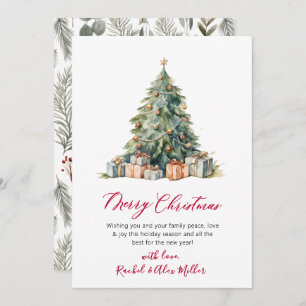 Elegante Red Script Tree Weihnachtskarten außerhal Feiertagskarte