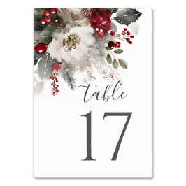 Elegante Red Silver Christmas Winter Floral Weddin Tischnummer