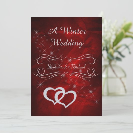 Elegante Red Silver Winter Wedding Einladung2 Einladung (Stehend Vorderseite)