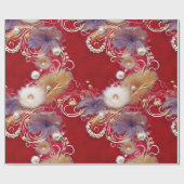 Elegante Red Silvery Golden Feathers Beaded Pearl Geschenkpapier (Flach)