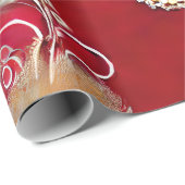 Elegante Red Silvery Golden Feathers Beaded Pearl Geschenkpapier (Rolleneckpunkt)