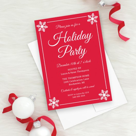 Elegante Red Snowflake Script Holiday Party Einladung
