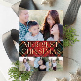 Elegante Red Tartan Christmas Foto Folien Feiertagskarte