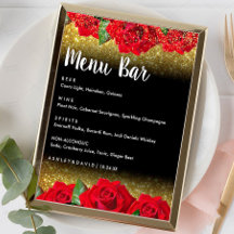 Elegante Red Turkish Rose Wedding Menu Bar Sign