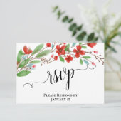 Elegante Red Watercolor Blume Hochzeit RSVP Karte (Stehend Vorderseite)