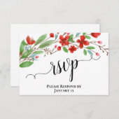 Elegante Red Watercolor Blume Hochzeit RSVP Karte (Vorne/Hinten)
