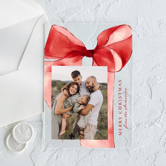 Elegante Red Watercolor Bow Foto Acryleinladungen