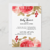Elegante Red Watercolor Rose Baby Shower Einladung (Vorderseite)