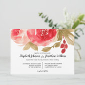 Elegante Red Watercolor Rose Hochzeit Einladung (Stehend Vorderseite)