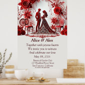 Elegante Red Wedding Illustration mit Blumendesign Poster (Küche)