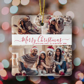 Elegante Red White 3 Foto Collage Weihnachten Keramikornament