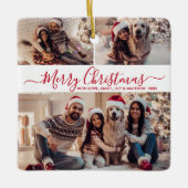 Elegante Red White 3 Foto Collage Weihnachten Keramikornament (Vorderseite)