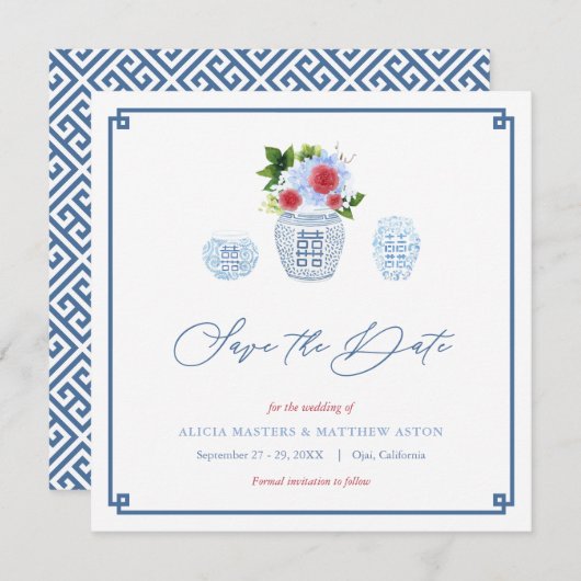 Elegante Red White Blue Holiday Weekend Wedding Save The Date (Vorne/Hinten)