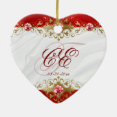 Elegante Red White Gold Monogram Wedding Keramik Ornament (Hinten)