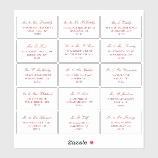 Elegante Red & White Wedding individuelle Adresse Aufkleber (Blatt)