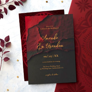 Elegante Red Wine Imitats Goldene Foil Script Hoch Einladung
