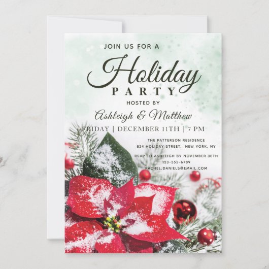 Elegante Red Winter Poinsettia Floral Holiday Part Einladung (Vorderseite)