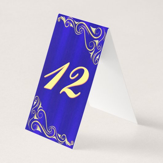 Elegante Regal Gold und Blue Blüh Table Card (Vorderseite)